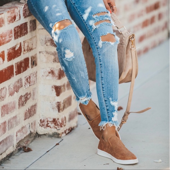 SALE-FIRM‼️Camel Perforated Slip On Sneakers - Picture 2 of 8